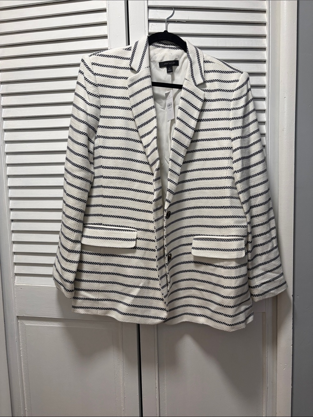 Theory Cream Blazer with Black Horizontal Stripes